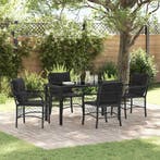 vidaXL Tuin eettafelset met kussen 5 pcs Zwart poly rattan, Verzenden, Nieuw, Rotan, 5 zitplaatsen