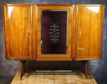 Drankkast - Hout, Messing, Glas - Mobiele bar / credenza