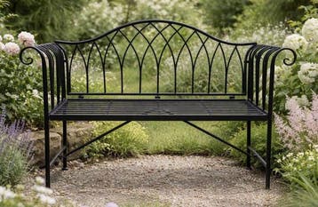 Tuinbank - Staal - Metalen bank zwart, Antiek en Kunst