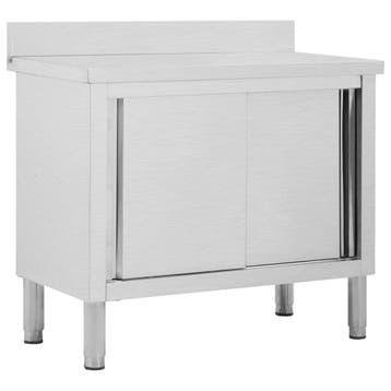Werktafel RVS met schuifdeuren - 55% Korting, Ophalen of Verzenden, Gebruikt, RVS Meubilair