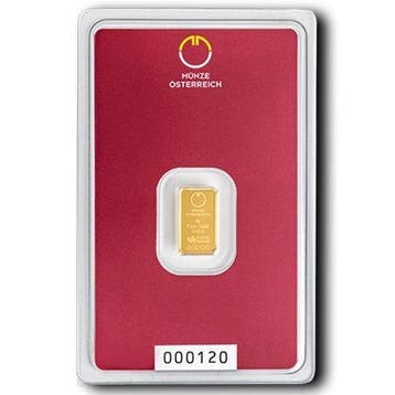 1 gram - Goud .999 - 1g .9999 Fine Gold Bar Austrian Mint