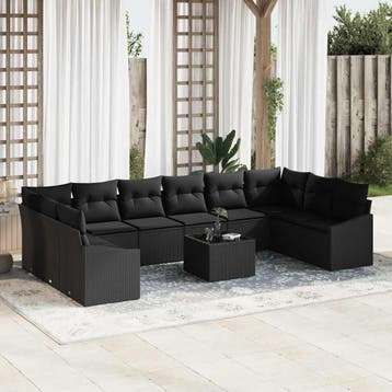 vidaXL Tuinbankenset met opslag Zwart poly rattan, Verzenden, Nieuw, Rotan, Meer dan 8 zitplaatsen