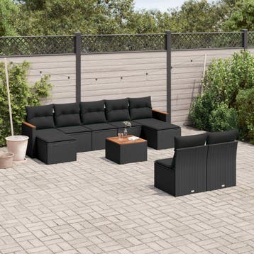vidaXL Patio Sofa Set 10-zits Black, Verzenden, Nieuw