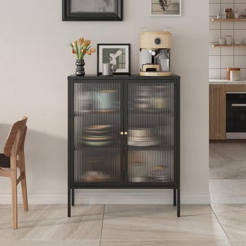 Vitrinekast Susa staal 100x80x30 cm zwart [en.casa], Verzenden, Nieuw