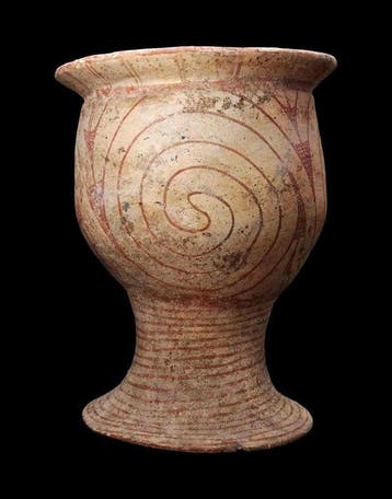 Bronstijd Terracotta - Grote vaas met een hoge voet en rode