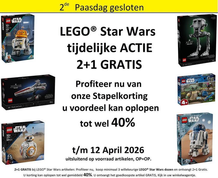 LEGO Star Wars Stapel Korting plus 2+1 GRATIS tot wel 40%, Kinderen en Baby's, Speelgoed | Duplo en Lego, Complete set, Nieuw