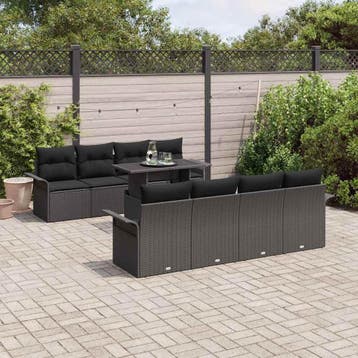vidaXL Tuin Sofa Set 9 st Zwart [Synthetisch]: Poly Rattan, Verzenden, Nieuw, Meer dan 8 zitplaatsen