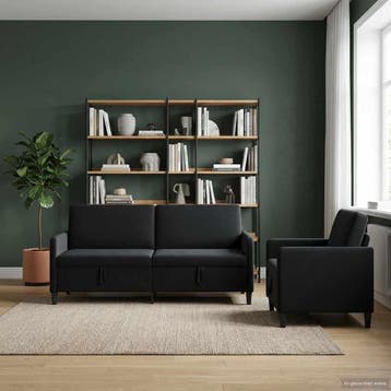 vidaXL Bankenset met opbergruimte 2 st Zwart Polyester, Huis en Inrichting, Banken | Bankstellen, Verzenden, Nieuw, Kunststof