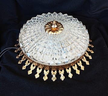 Plafondlamp - geperst loodglas met decoratieve facettering, Nieuw