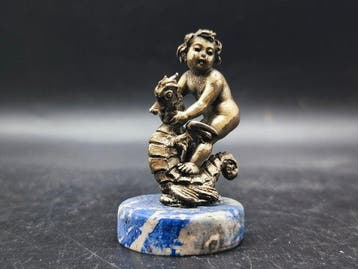 Beeldje - Putto - Zilver, Lapis Lazuli, Antiek en Kunst