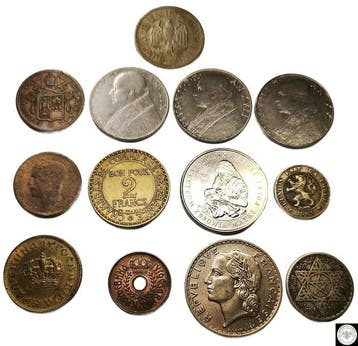 Wereld. Lot of 13 coins from 1836-1985 including silver, Postzegels en Munten