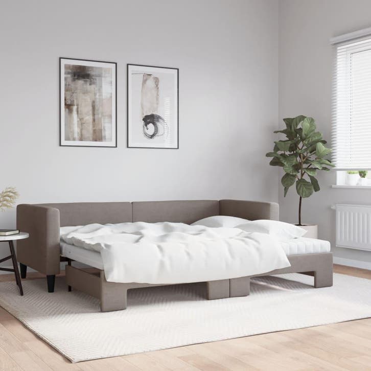 vidaXL Slaapbank met onderschuifbed en matrassen 80x200 cm, Huis en Inrichting, Slaapkamer | Bedden, 80 cm, 200 cm, Eenpersoons