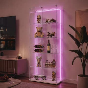 Moderne Witte Glazen Vitrinekast met LED Verlichting, 5 Legb, Verzenden, Nieuw