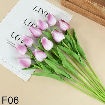 Tulpen fuchsia wit purple real touch foam 33 cm bundel ca., Ophalen of Verzenden, Nieuw