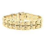 Gouden brede fantasie schakelarmband, Ophalen of Verzenden, Gebruikt, Overige kleuren, Goud