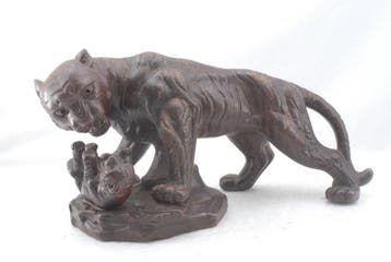Japanse Bizen-keramiek Tijger en Welp beeldje –