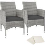 2 Wicker tuinstoelen met 4 kussenhoezen - lichtgrijs/crème, Verzenden, Nieuw