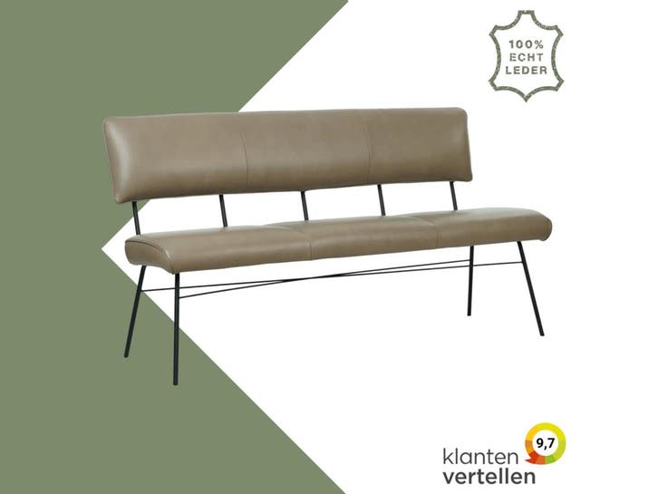Leren eetkamerbank Solid - Granada Taupe (taupe/bruin) -, Huis en Inrichting, Banken | Bankstellen, 150 tot 200 cm, 75 tot 100 cm