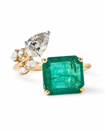 Statement ring - 14 karaat Geel goud - 4.20ct. tw. Smaragd -