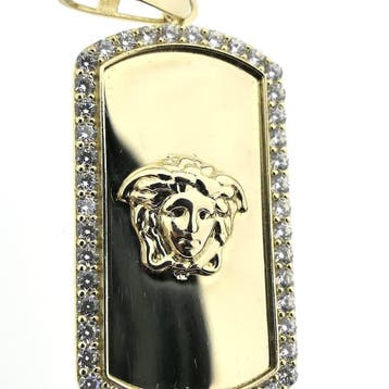 Gouden hanger met het hoofd van Medusa en zirconia, Ophalen of Verzenden, Gebruikt, Goud, Overige merken