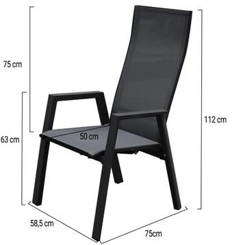 Nancy dining tuinstoel verstelbaar antraciet textileen  set, Ophalen of Verzenden, Nieuw, Aluminium