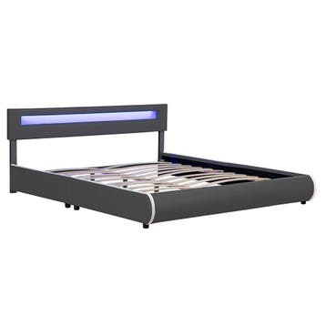 Gestoffeerd Bed Sevilla - 180 x 200 cm - Grijs - LED Verlich, Huis en Inrichting, Verzenden, Nieuw