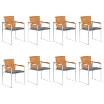 vidaXL Tuinstoelen 8 st met kussens massief acaciahout, Tuin en Terras, Verzenden, Nieuw, Hout