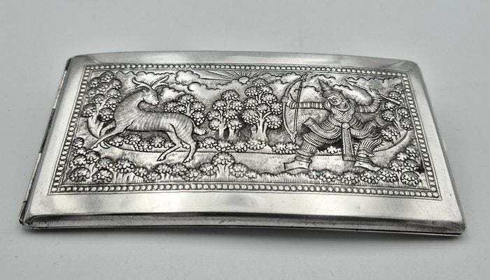 Sigarettendoos - .900 zilver - Unieke zilveren Boeddha-kist, Antiek en Kunst, Antiek | Goud en Zilver