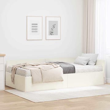 vidaXL Hoekbedframe met Matras Anders 2 st Crèmekleurig, Verzenden, Nieuw, Crème, Stof