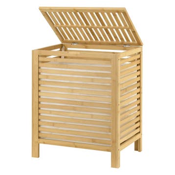[en.casa] Wasmand bamboe met waszak en deksel 65 l, Verzenden, Nieuw