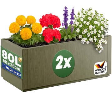 Bloempot Ethica Set van 2 Olijfgroen Kunststof 80x36x36 cm, Verzenden, Nieuw