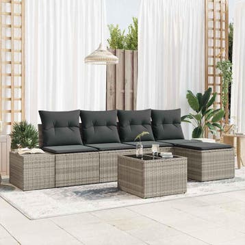 vidaXL Tuin Sofa Set 6 st Lichtgrijs poly rattan, Verzenden, Nieuw, Rotan, 6 zitplaatsen