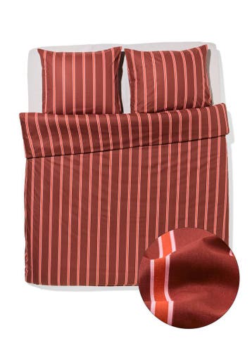 HEMA Dekbedovertrek 200x200/220cm zacht katoen strepen bruin, Verzenden, Nieuw, Bruin