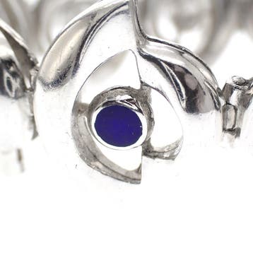 Zilveren armband met emaille ogen (Schakelarmband), Gebruikt, Ophalen of Verzenden, Met edelsteen, Zilver