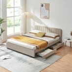 Bed Nofrenna bedframe met 4 bedlades 200x140 cm beige [en.ca, Huis en Inrichting, Slaapkamer | Bedden, Verzenden, Nieuw