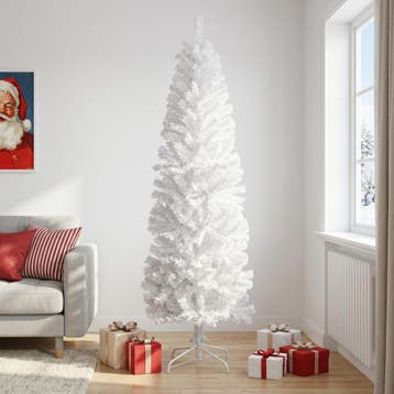 vidaXL Kunstmatige slanke kerstboom 240 cm PVC en staal Wit, Diversen, Verzenden, Nieuw