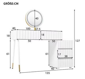 Witte kaptafel met LED-verlichting en ruime opberglades, Verzenden, Nieuw