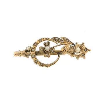 Antiek gouden broche met parels, Gebruikt, Ophalen of Verzenden, Met edelsteen, Goud