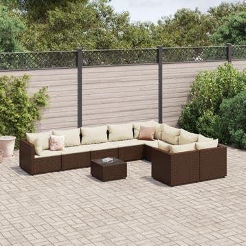 vidaXL 10-delige Loungeset met kussens poly rattan bruin, Verzenden, Nieuw, Loungeset