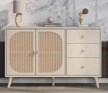 Keukendressoir Rotan Look – 3 Lades & 2 Deuren Off-White, Verzenden, Nieuw