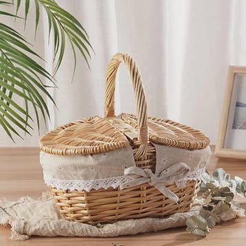 Handgemaakte Riet Picknickmand met Deksel en Handvat - Willo, Verzenden, Nieuw