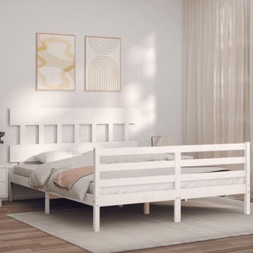 vidaXL Bedframe met hoofdbord massief hout wit 160x200 cm, Huis en Inrichting, Slaapkamer | Bedden, Verzenden, Wit, 200 cm, 160 cm