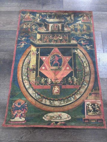 Tibetaanse Vajrayogini mandala thangka - gemalen minerale, Antiek en Kunst