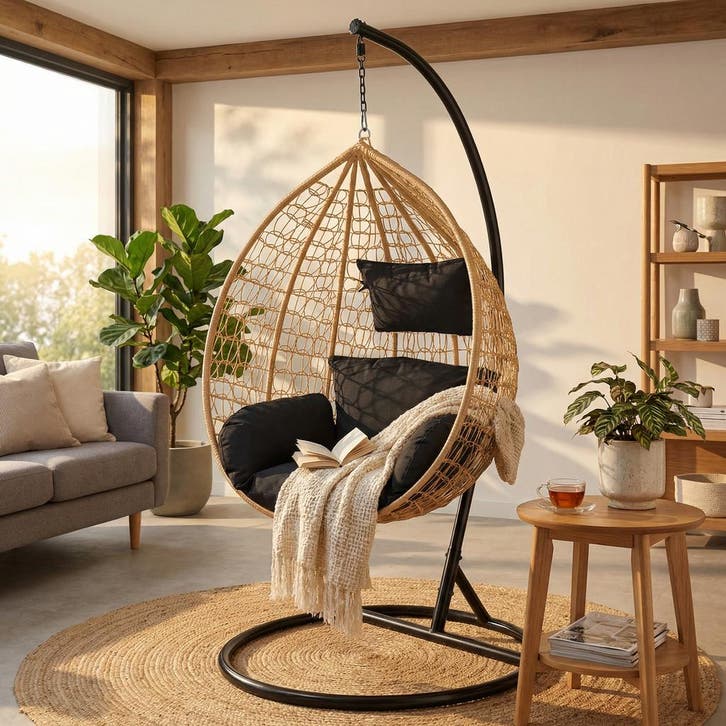 Hangstoel Rotan Zwart | Max 150kg | Nieuw | OP=OP, Tuin en Terras, Tuinstoelen, Verstelbaar, Nieuw, Rotan, Ophalen of Verzenden