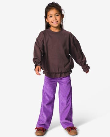 HEMA Kinderbroek rib bloemen paars, Verzenden, Nieuw