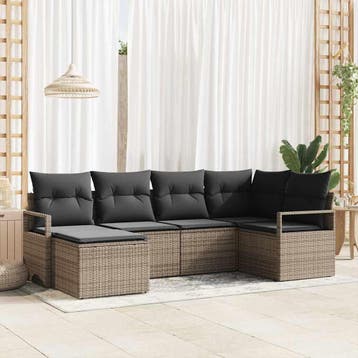 vidaXL Bankstel 6 st Grijs poly rattan, Verzenden, Nieuw, Rotan, 6 zitplaatsen