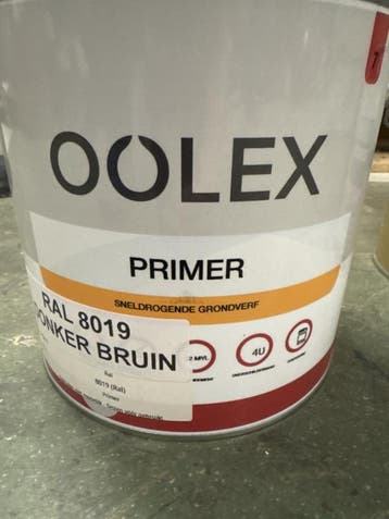 Oolex sneldrogende grondverf - RAL 8019 donker bruin - 2,..., Bruin, Nieuw, Ophalen of Verzenden, Verf