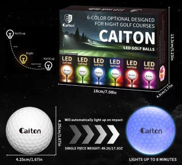 Set van 6 Glow Golfballen – LED &amp; Impact Nachtgolf, Sport en Fitness, Golf, Verzenden, Nieuw