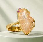 925 zilver - gesneden citrien - rhodoliet - Ring