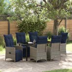 vidaXL Tafel en stoelen set met kussen 7 pcs Grijs PE Rattan, Verzenden, Nieuw, 7 zitplaatsen